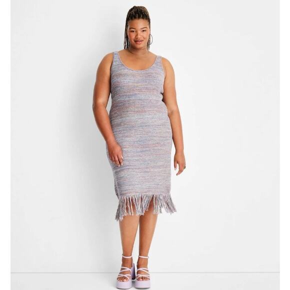FUTURE COLLECTIVE w Alani Noelle Knit Fringe Midi Tank Dress XXL Boho Multicolor - Picture 3 of 7
